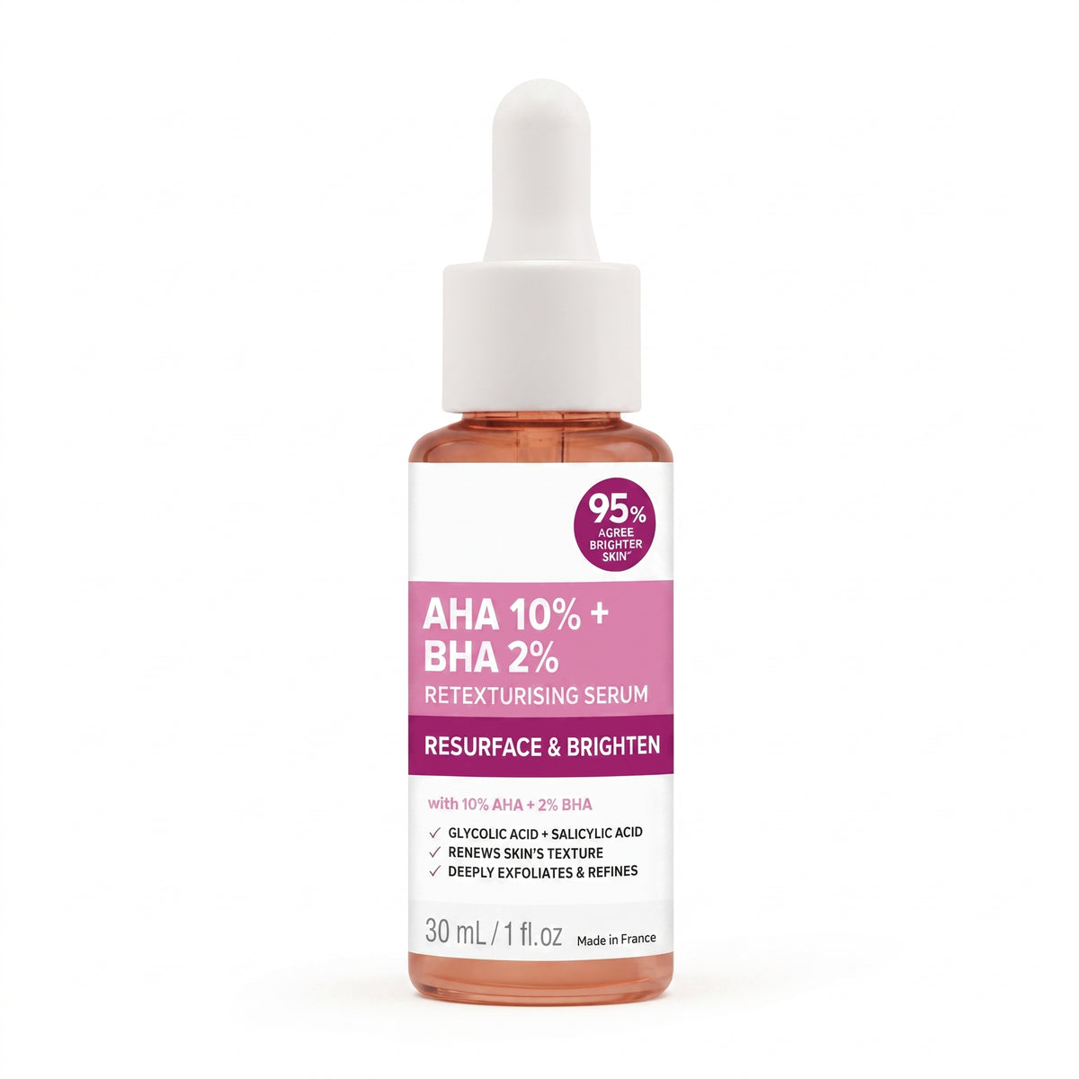 AHA 10% + BHA 2% Retexturising Serum – Resurface & Brighten, 30ml