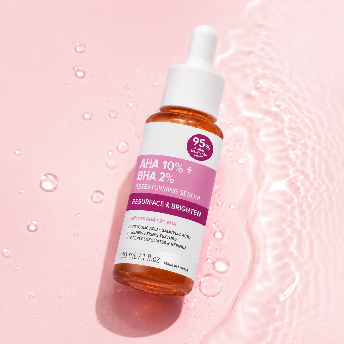 AHA 10% + BHA 2% Retexturising Serum – Resurface & Brighten, 30ml
